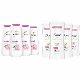 Dove Body Wash Renewing Peony and Rose Oil 4 Count for Renewed & Antiperspirant Deodorant Stick 48 Hour Protection And Soft