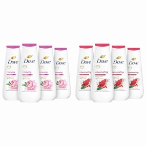 Dove Body Wash Renewing Peony and Rose Oil 4 Count for Renewed & Body Wash Rejuvenating Pomegranate & Hibiscus 4 Count for Renewed