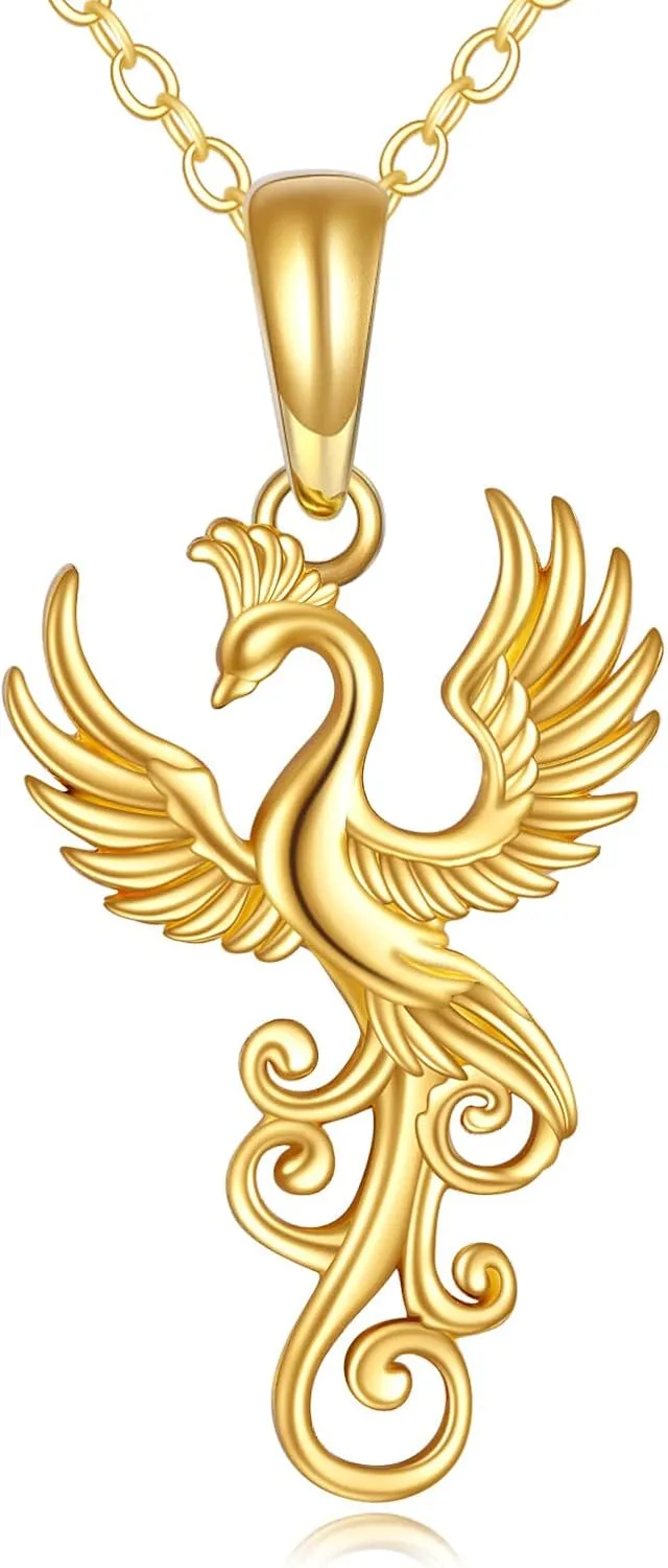 DOVRAN Phoenix Necklace for Women 14K Yellow Gold Rising Phoenix Pendant Necklace Jewelry Gifts for Wife