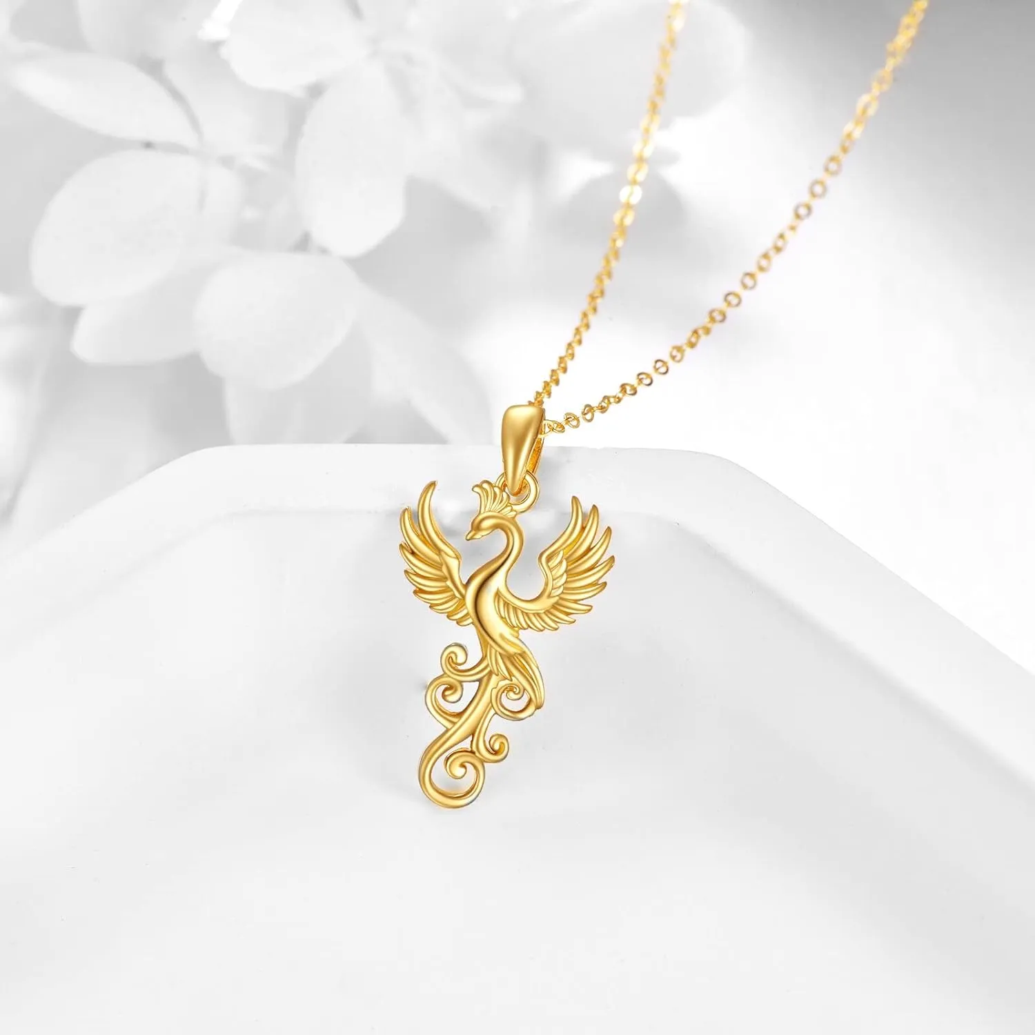 DOVRAN Phoenix Necklace for Women 14K Yellow Gold Rising Phoenix Pendant Necklace Jewelry Gifts for Wife
