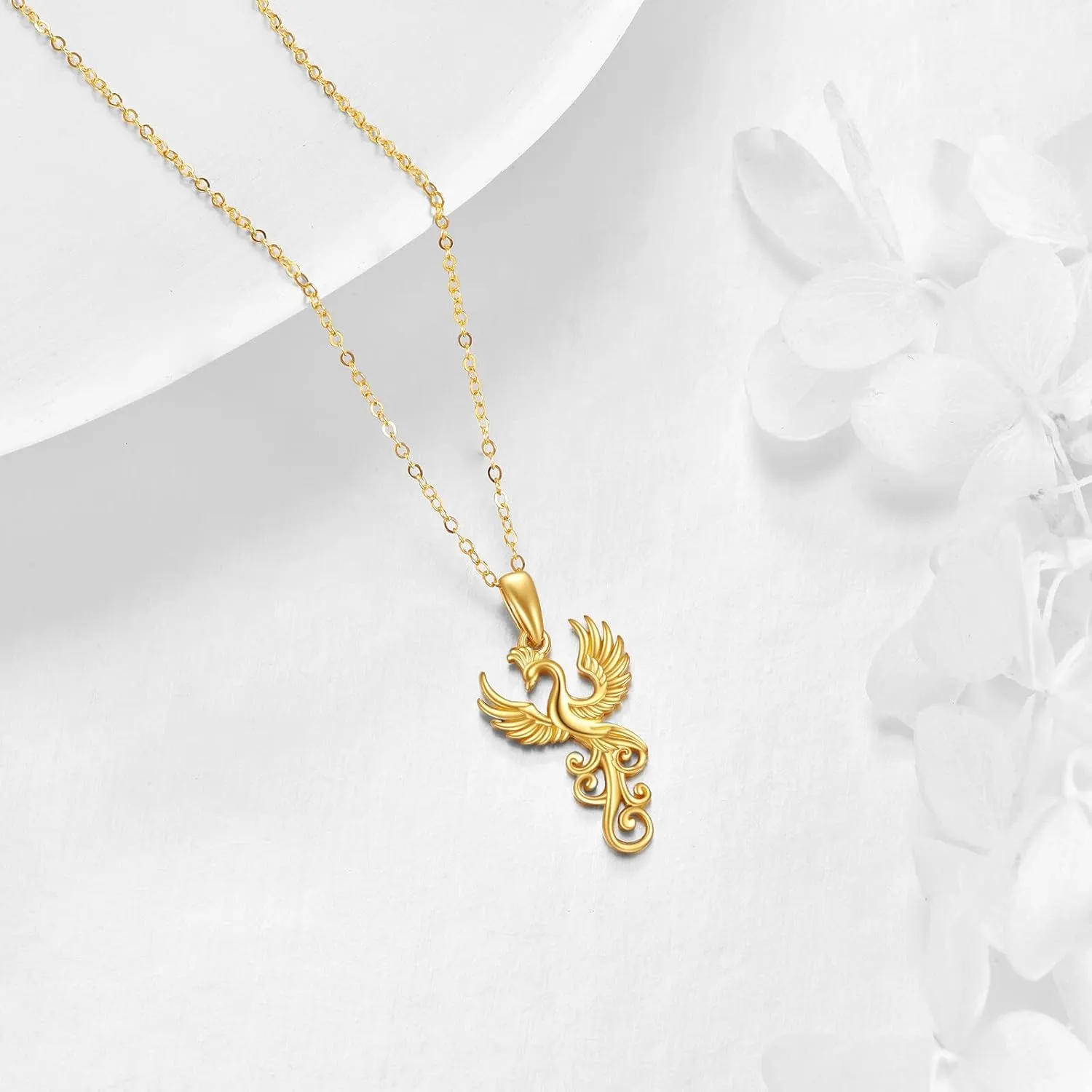 DOVRAN Phoenix Necklace for Women 14K Yellow Gold Rising Phoenix Pendant Necklace Jewelry Gifts for Wife