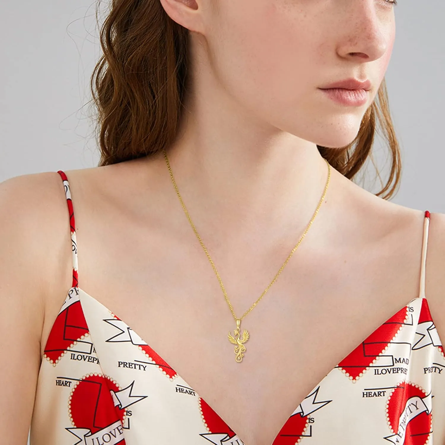 DOVRAN Phoenix Necklace for Women 14K Yellow Gold Rising Phoenix Pendant Necklace Jewelry Gifts for Wife