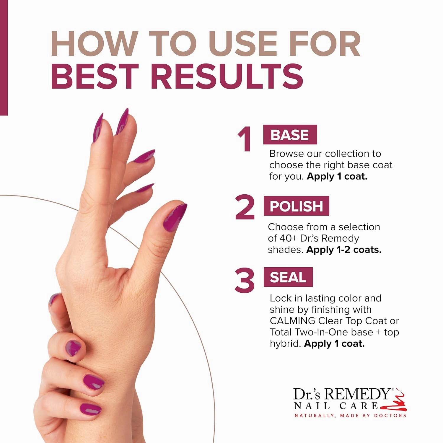 Dr’s Remedy Enriched Nail Polish: Non Toxic, All Natural, and Organic - Doctor Formulated: Strengthens, Restores, Heals, and Protects '24-Free' - HOPEFUL Hot Pink