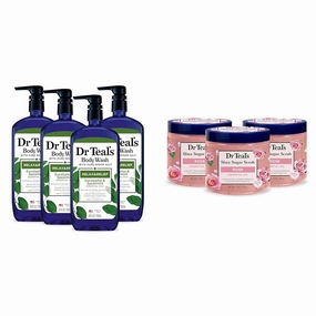 Dr Teal's Body Wash (Pack of 4) & Shea Sugar Body Scrub (Pack of 3) with Eucalyptus, Spearmint & Rose