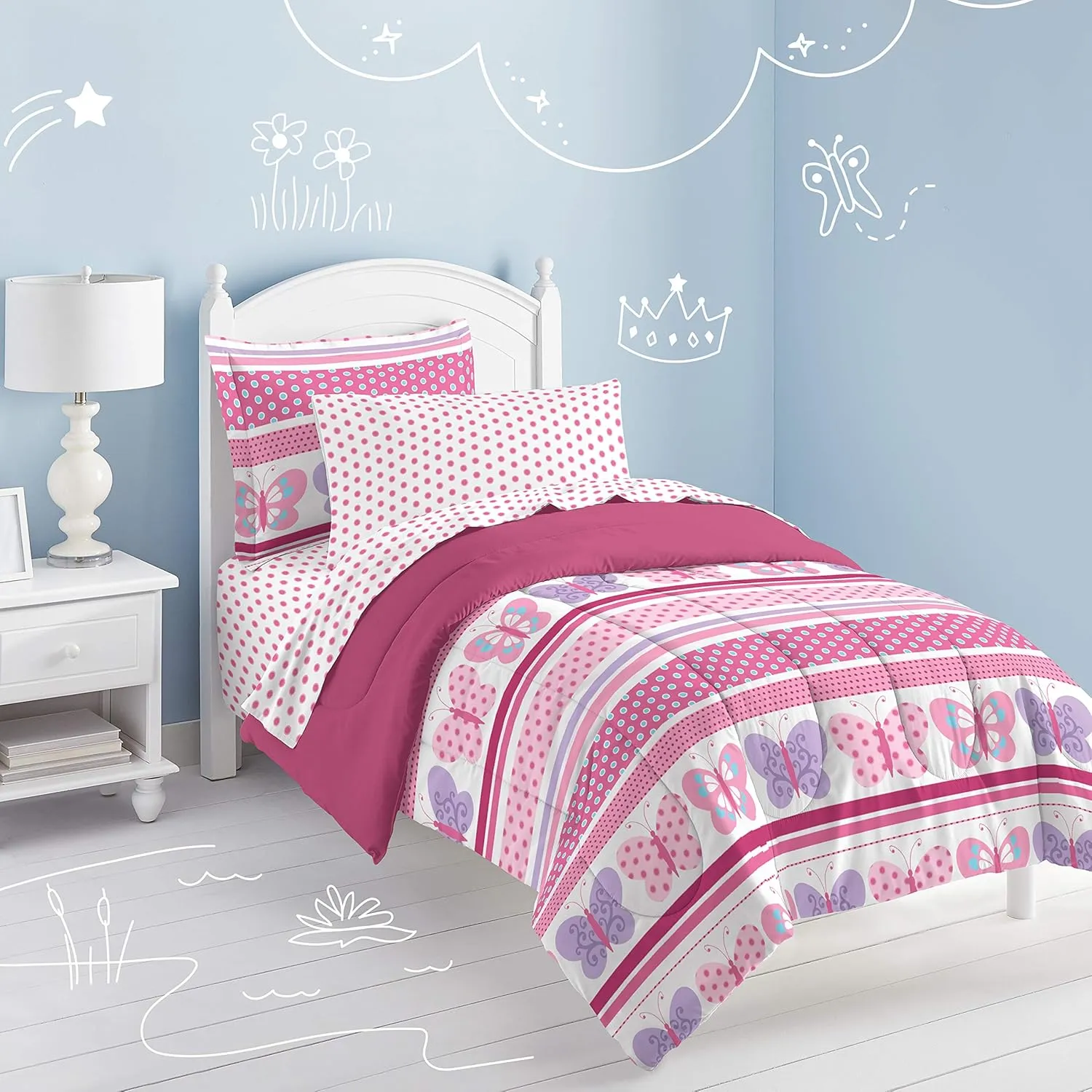 Dream Factory Butterfly Dots Ultra Soft Microfiber Girls Comforter Set, Pink, Twin