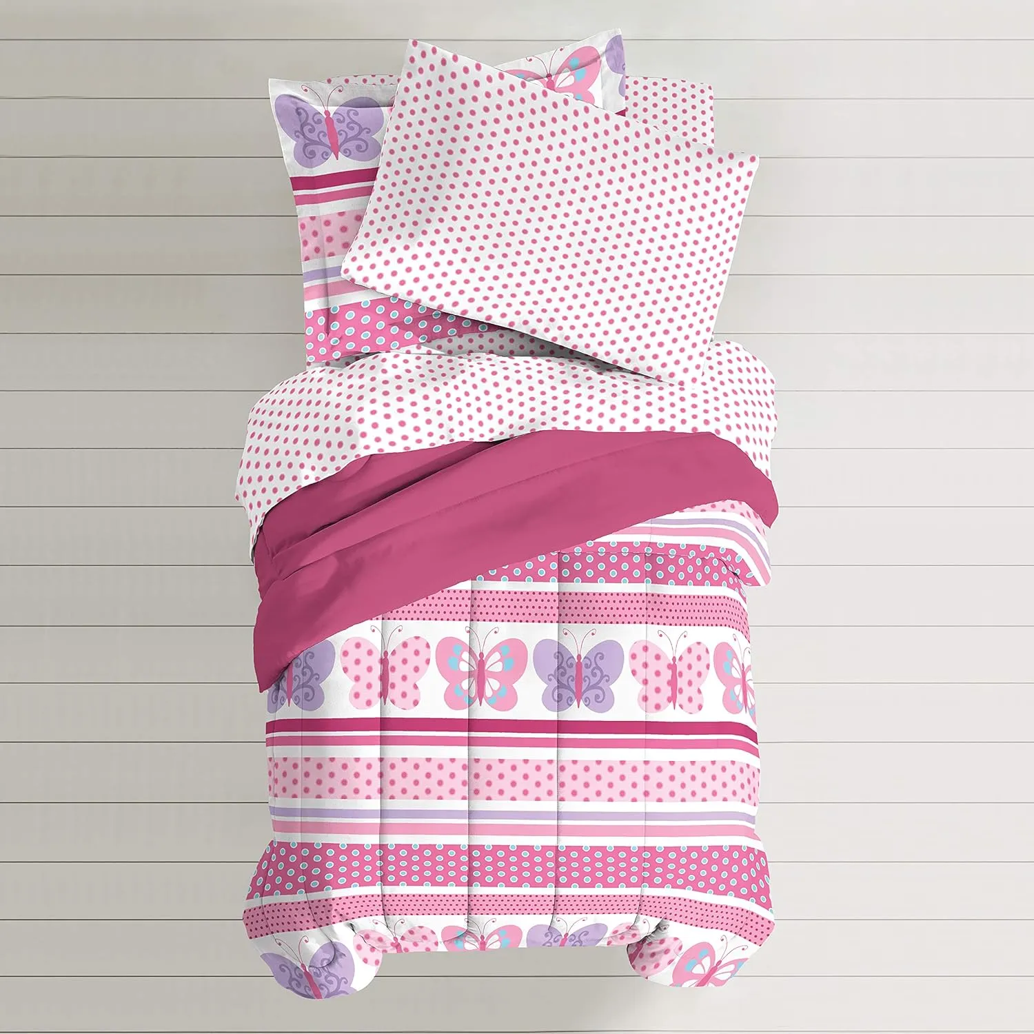 Dream Factory Butterfly Dots Ultra Soft Microfiber Girls Comforter Set, Pink, Twin
