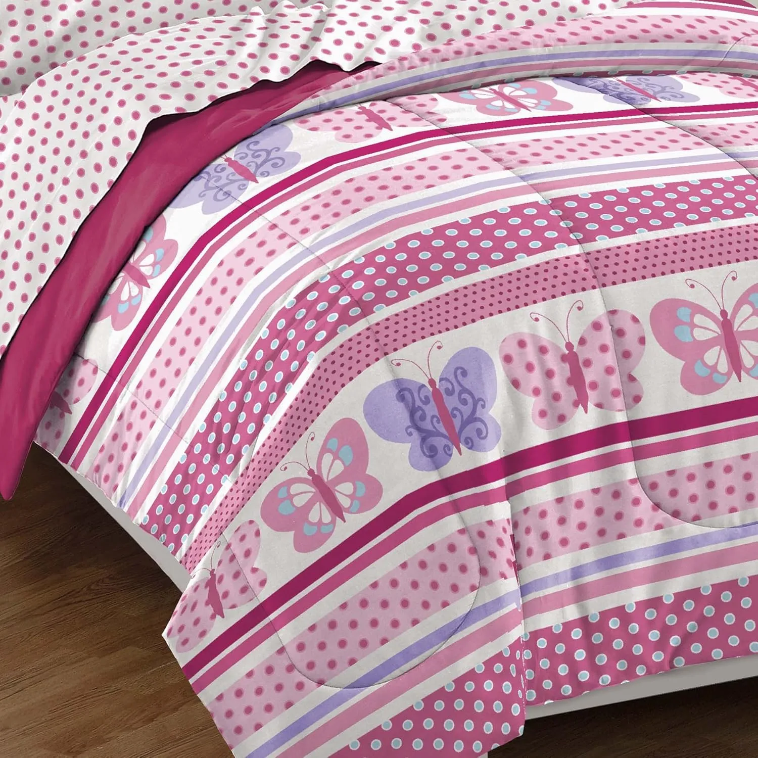 Dream Factory Butterfly Dots Ultra Soft Microfiber Girls Comforter Set, Pink, Twin