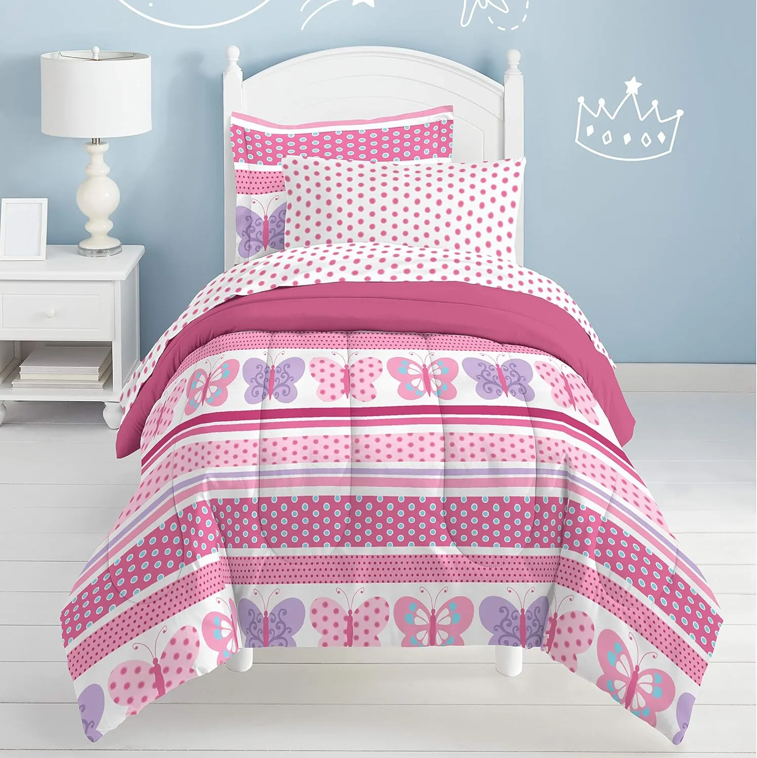 Dream Factory Butterfly Dots Ultra Soft Microfiber Girls Comforter Set, Pink, Twin