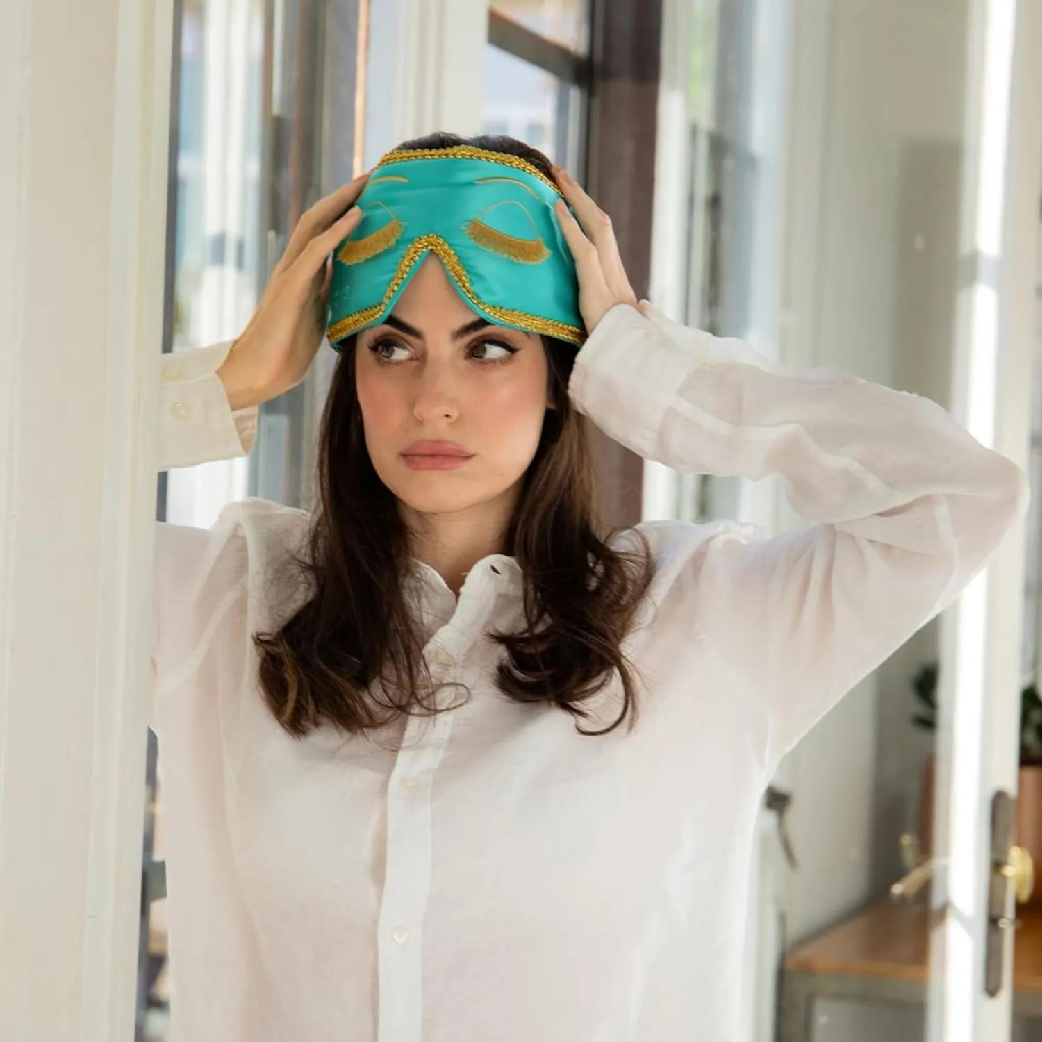 DROWSY Breakfast at Drowsy Silk Sleep Mask – 100% Pure Mulberry Silk, Total Blackout, Ultra-Soft & Skin Hydrating for Beauty Sleep & Relaxation, Fully Adjustable
