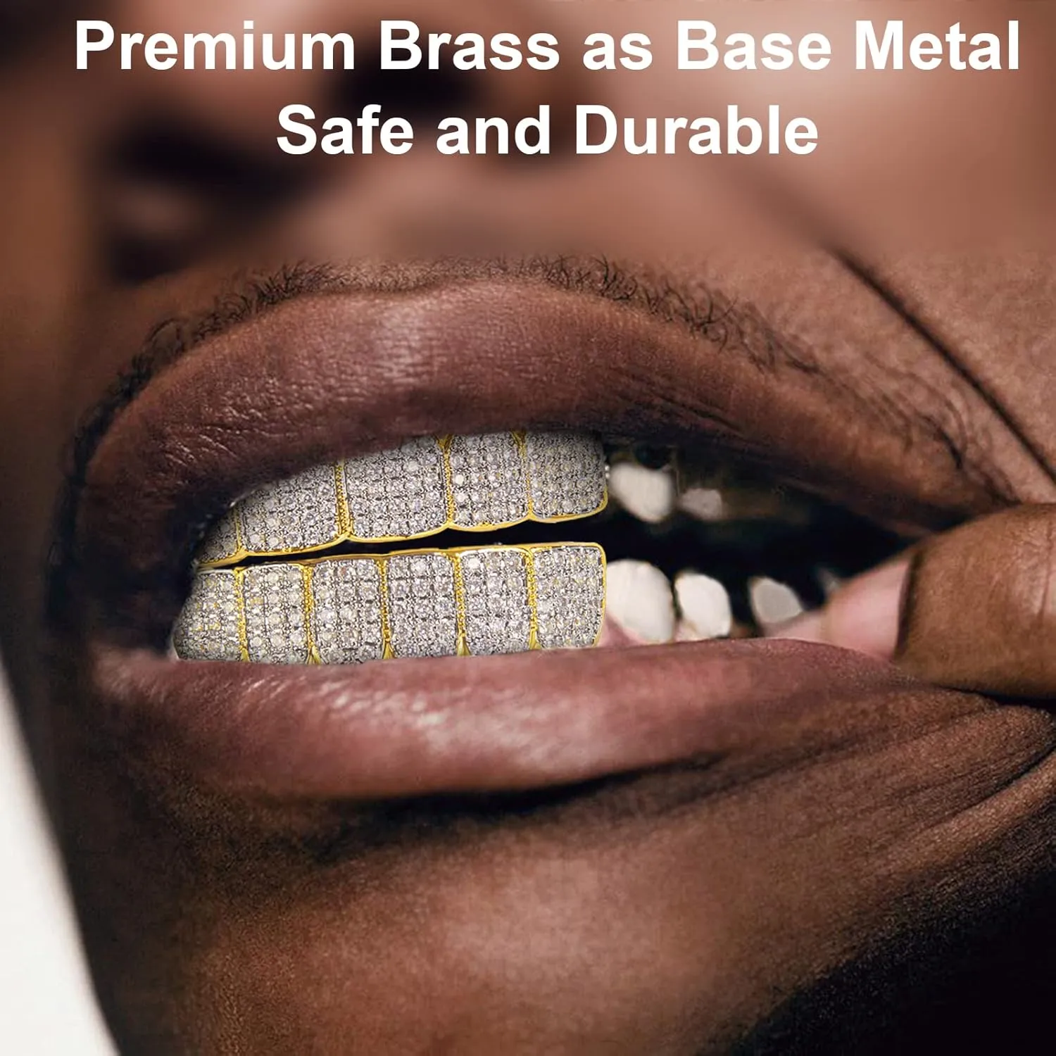 DUNCHATY Diamond Gold Grillz for Men Women - 18k Gold Plated Hip Hop Teeth Grills for Top Bottom - With Molding Bars