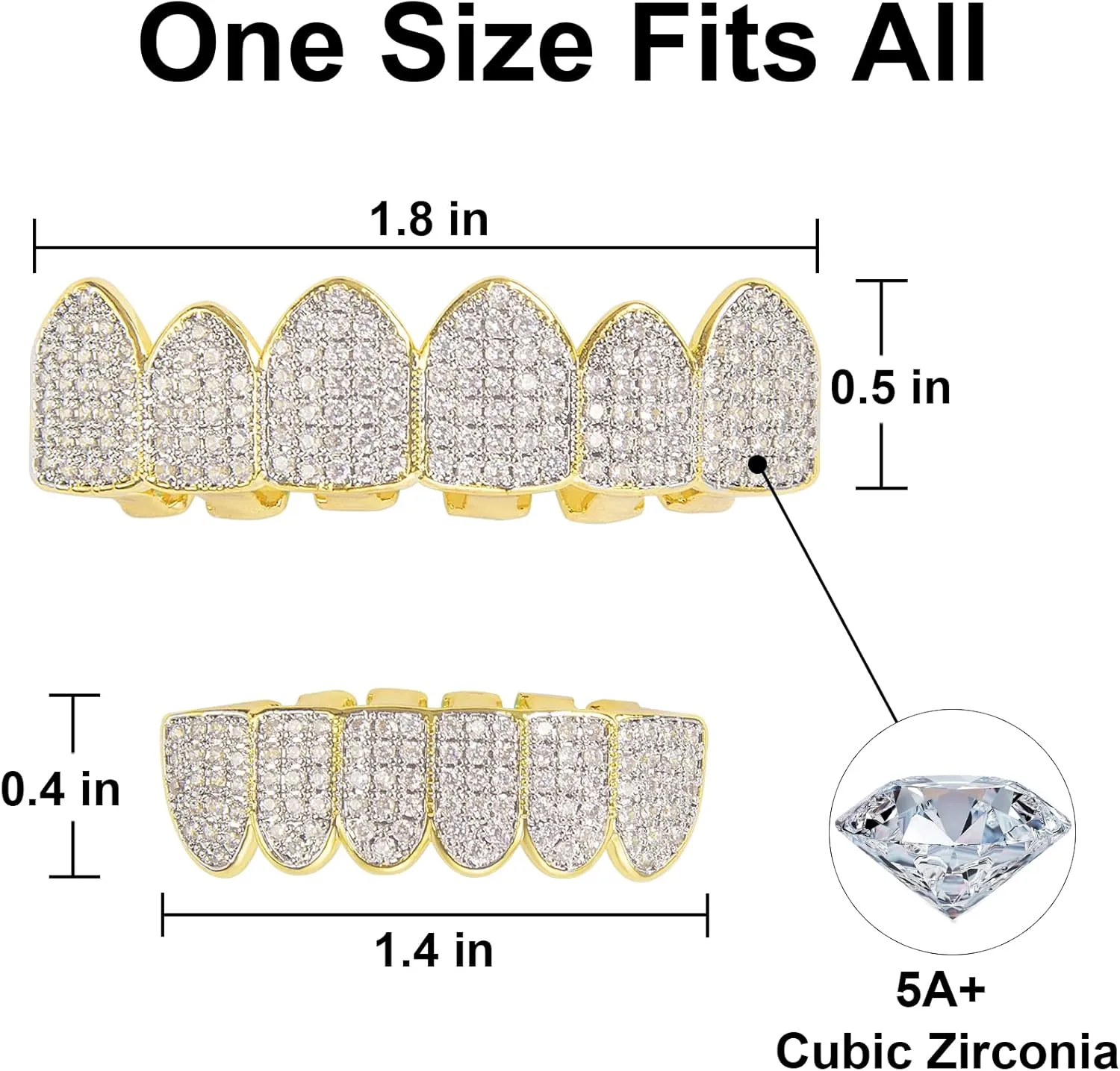 DUNCHATY Diamond Gold Grillz for Men Women - 18k Gold Plated Hip Hop Teeth Grills for Top Bottom - With Molding Bars