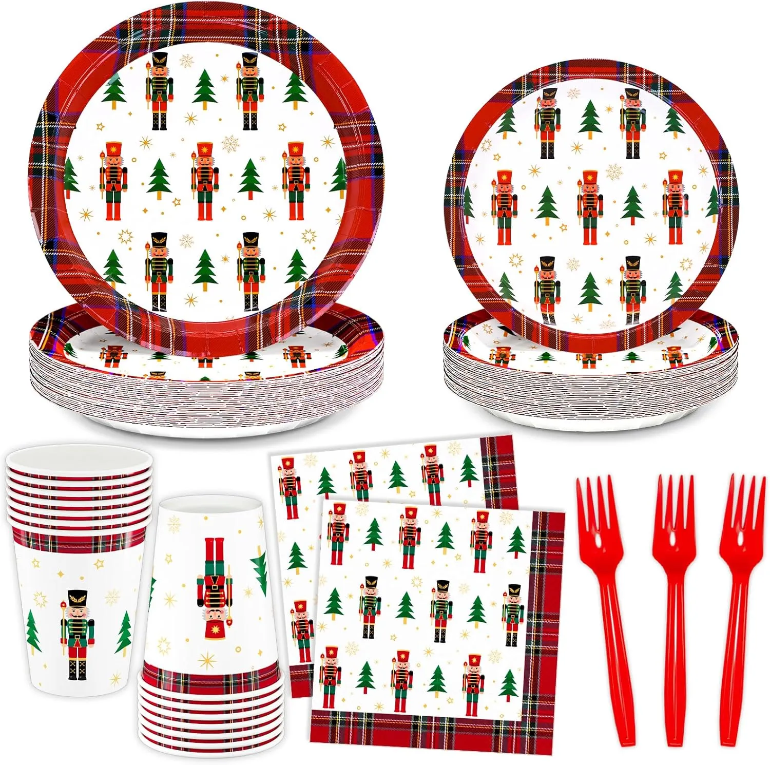 DYLIVeS 120 PCS Christmas Soldier Party Decorations Favors Tableware Set - Disposable Plates, Cups, Napkins and Cutlery (Serves 24)