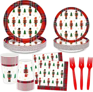 DYLIVeS 120 PCS Christmas Soldier Party Decorations Favors Tableware Set - Disposable Plates, Cups, Napkins and Cutlery (Serves 24)
