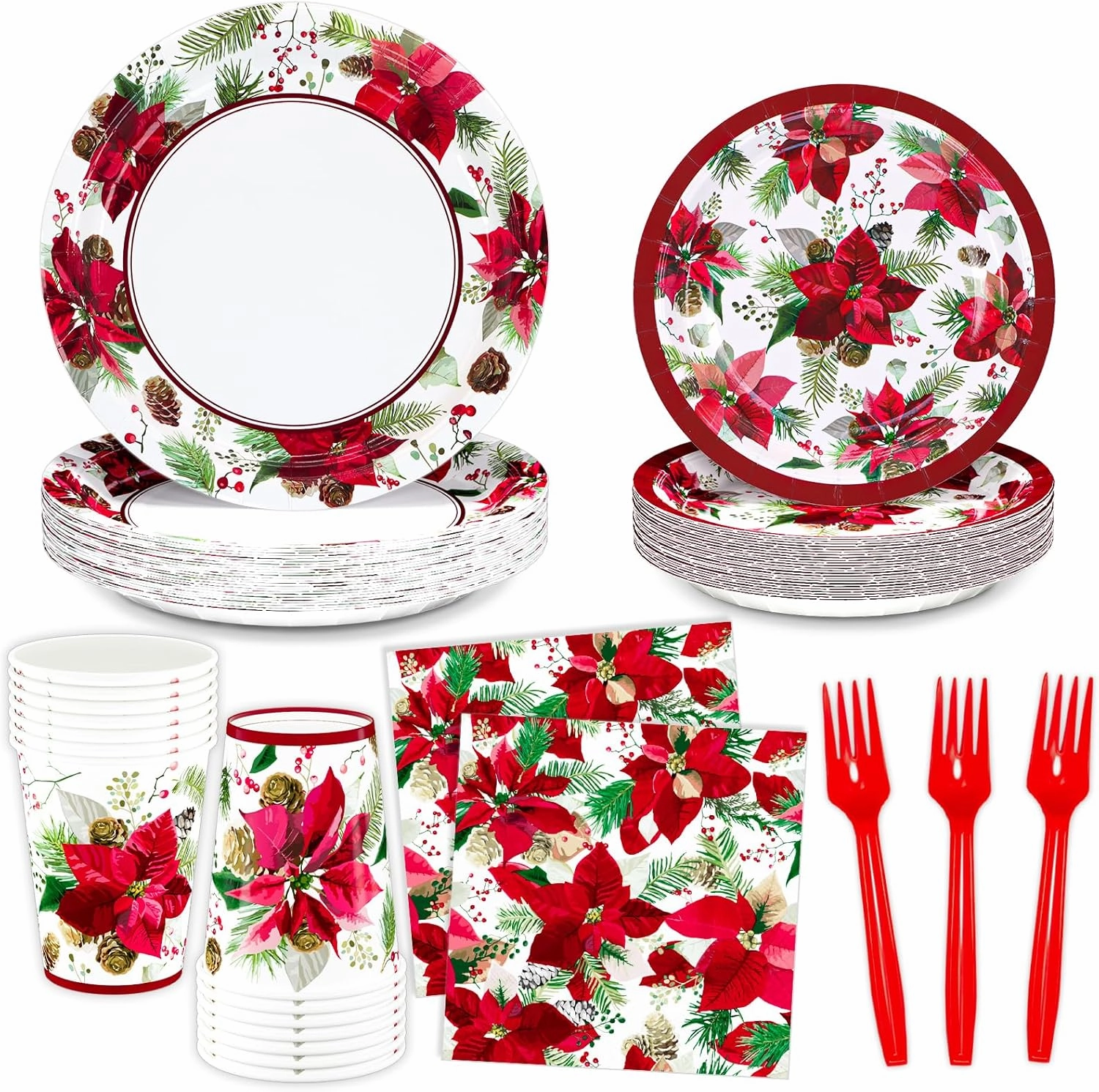 DYLIVeS 120 PCS Christmas Party Decorations Favors Tableware Set - Disposable Plates, Cups, Napkins and Cutlery (Serves 24)