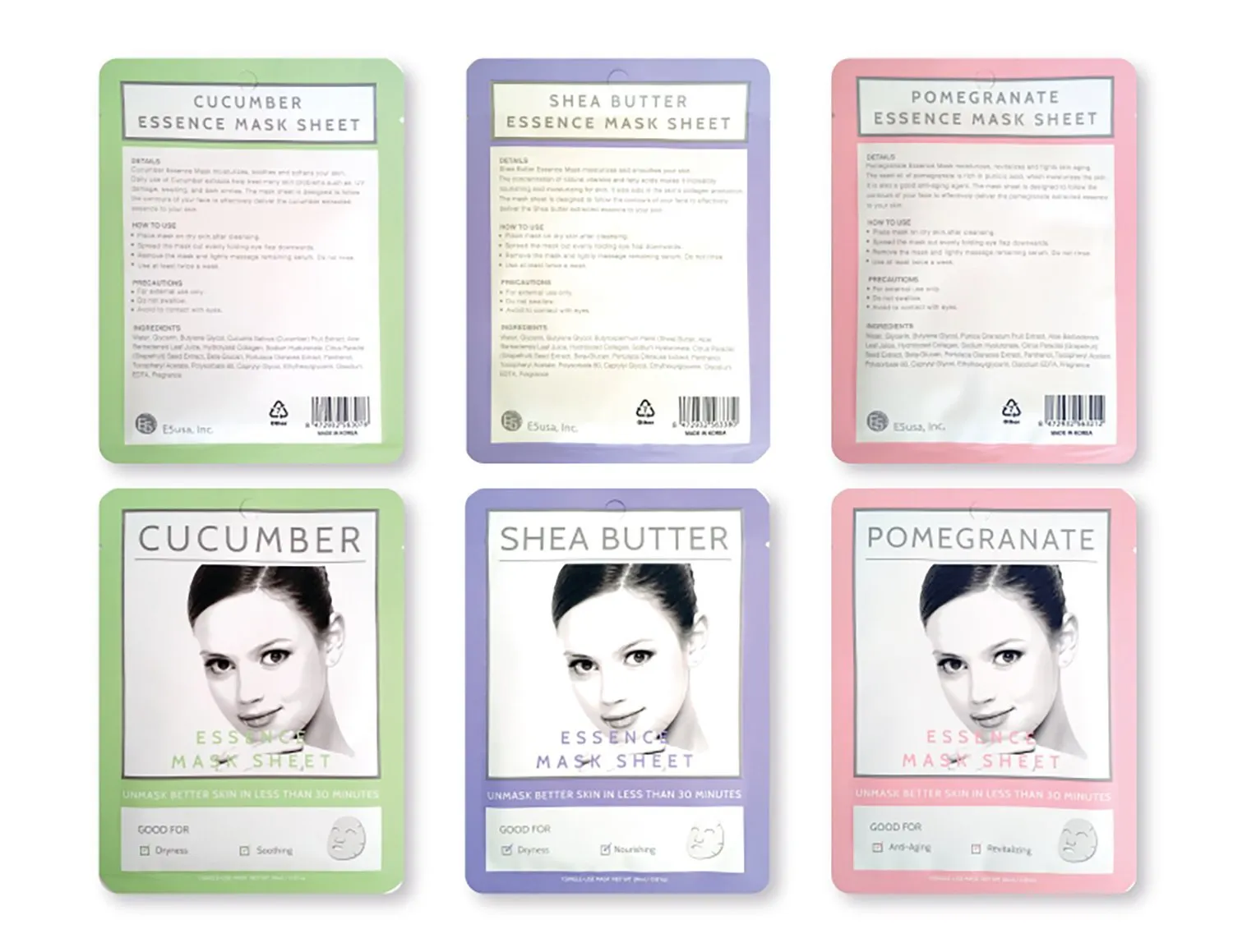 E5 Sheet Mask - Pink Set (Cucumber, Pomegranate, Shea Butter) 24 pcs