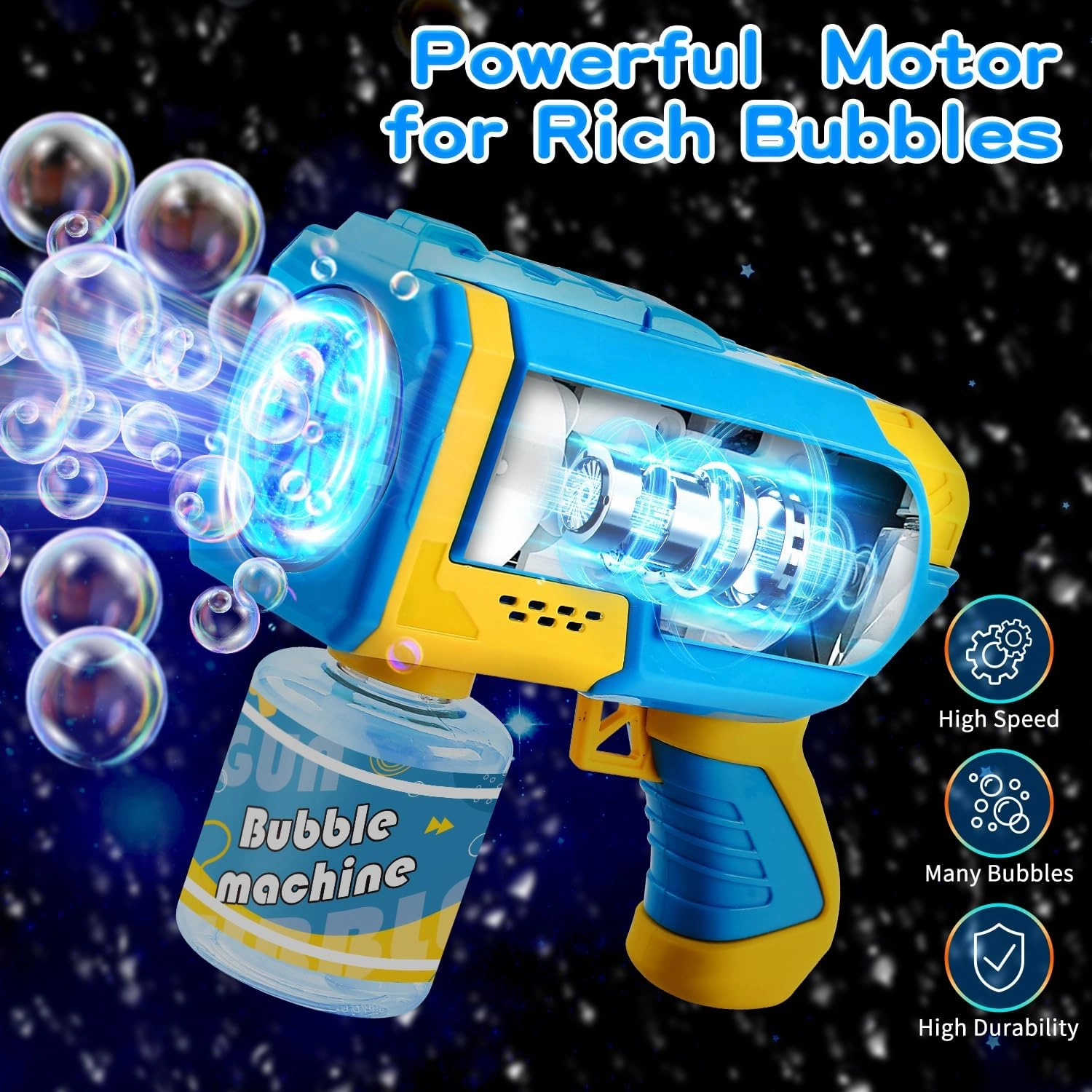 EagleStone 2 Pack Bubble Gun Machine for Kids, Automatic Light Up Bubble Blower with 4 Bottles 10 Bags Refill Solution, Bubble Guns Blaster for Toddlers, Outdoor Toys Gifts, Wedding Easter Party Favor