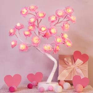 EAMBRITE Rose Flower Lamp, Rose Tree Lights Pink Room Decor for Valentine's Day, USB/Battery Operated 18" 24 LED Artificial Flower Night Light Table Home Wedding Bedroom Decorations Mother’s Day Gift
