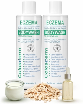 Eczema Body Wash Sensitive Skin for Women & Men - 2 Pack Moisturising Body Wash with Colostrum & Colloidal Oatmeal bath - Gentle Cleanser for Dry Skin, Redness & Irritation, 8 fl. oz./each