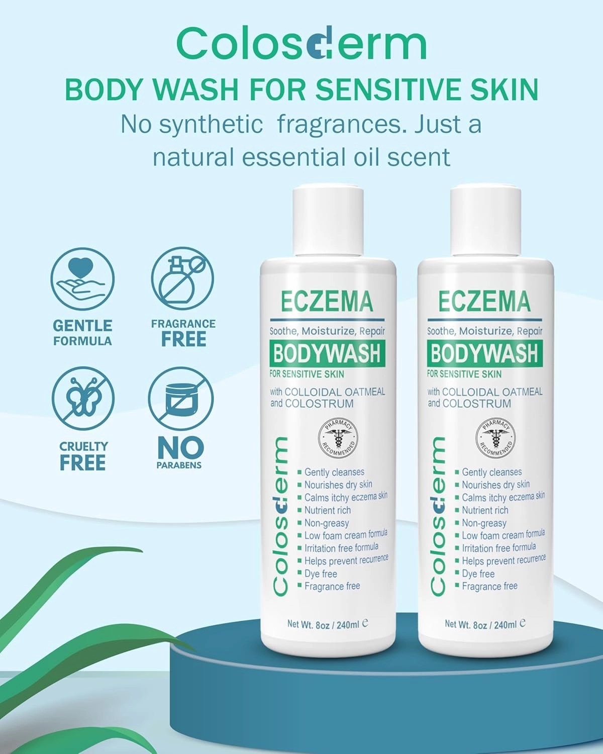 Eczema Body Wash Sensitive Skin for Women & Men - 2 Pack Moisturising Body Wash with Colostrum & Colloidal Oatmeal bath - Gentle Cleanser for Dry Skin, Redness & Irritation, 8 fl. oz./each