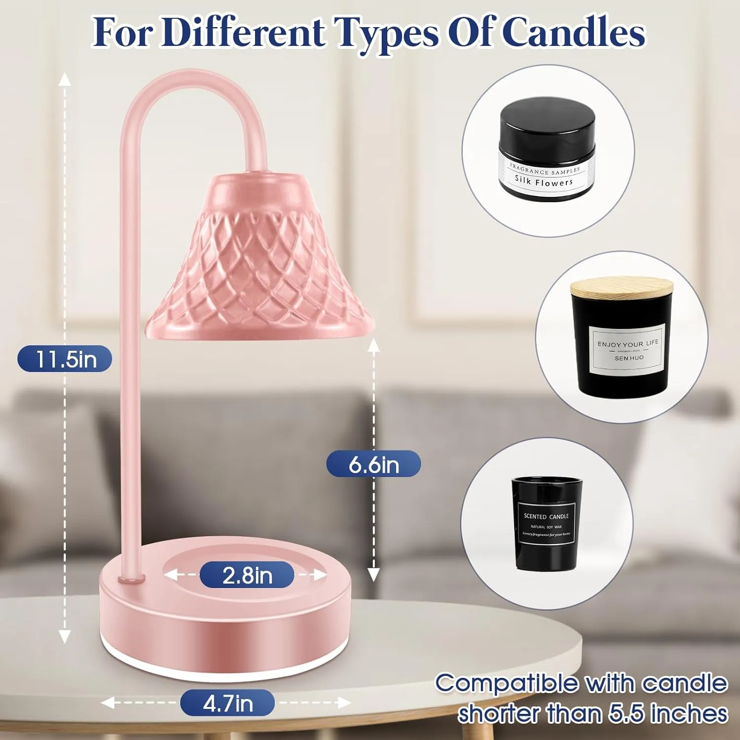 Electric Candle Warmer Lamp with Timer: Dimmable Candles Light with 2 Bulbs for Home Decor - Scented Wax Melt Warmers (Pink)