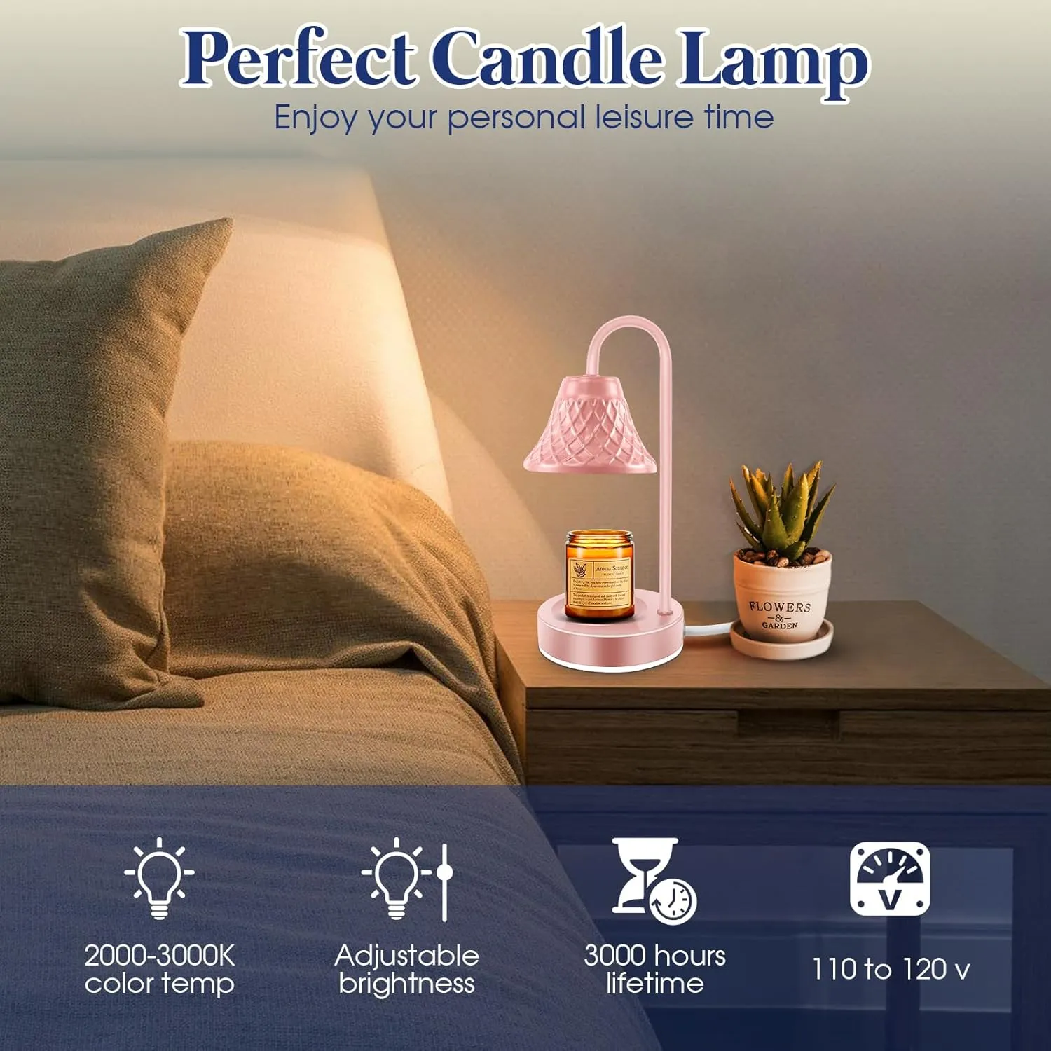 Electric Candle Warmer Lamp with Timer: Dimmable Candles Light with 2 Bulbs for Home Decor - Scented Wax Melt Warmers (Pink)