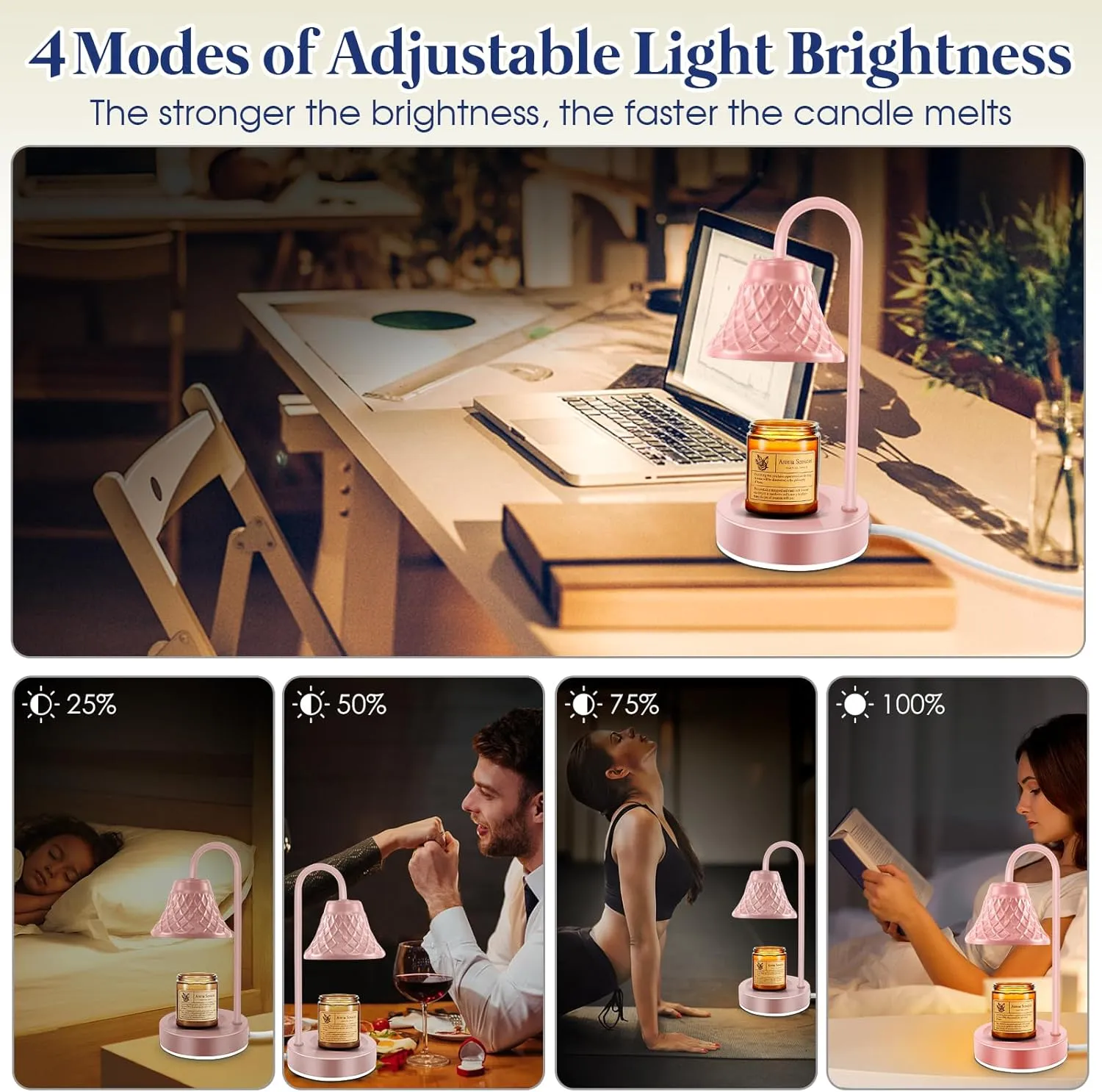 Electric Candle Warmer Lamp with Timer: Dimmable Candles Light with 2 Bulbs for Home Decor - Scented Wax Melt Warmers (Pink)