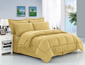 Elegant Comfort Wrinkle Resistant - Silky Soft Dobby Stripe Bed-in-a-Bag 8-Piece Comforter Set - King Gold
