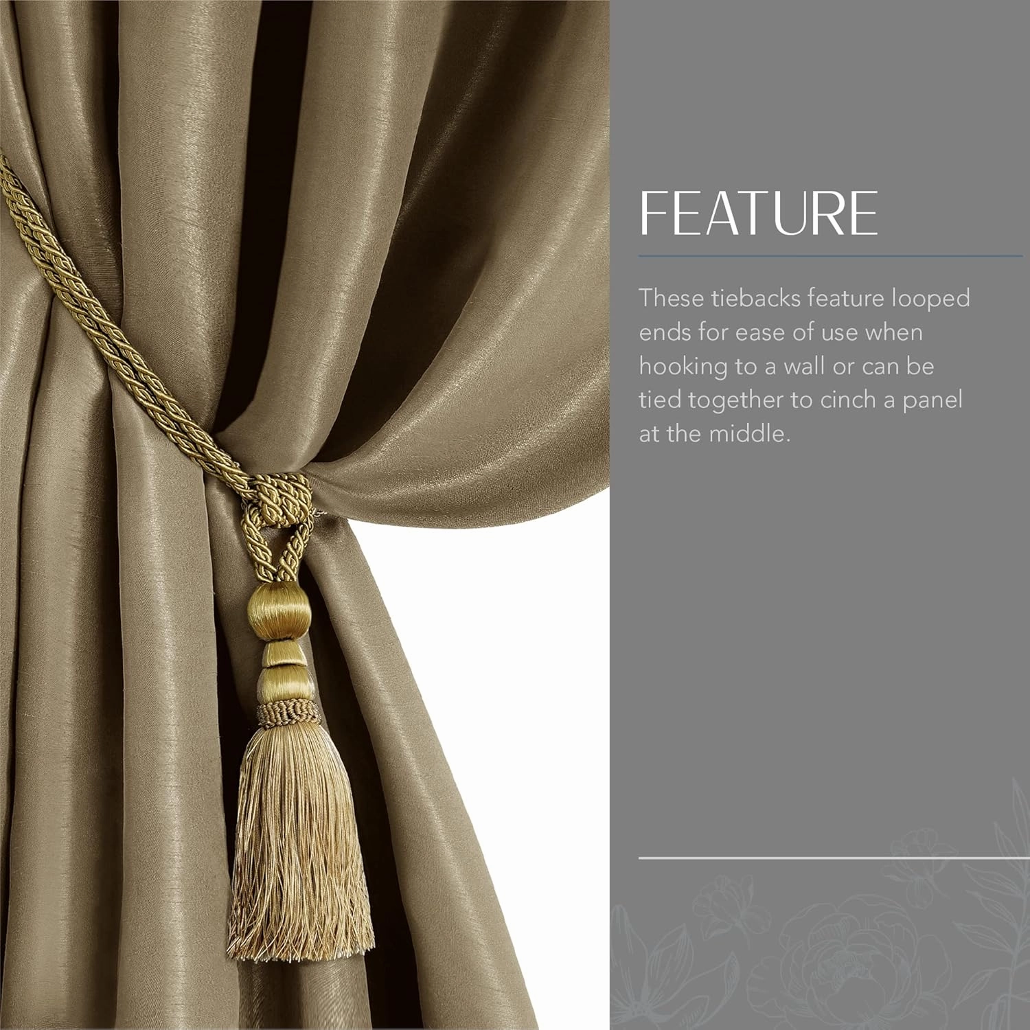 Elrene Home Fashions Amelia Decorative Tassel Window-Curtain Tieback, 24 Inches, Gold