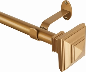 Elrene Home Fashions Florence Single Curtain Rod with Stacked Square Finials, 1" Diameter, (Soft Gold), (48X86)