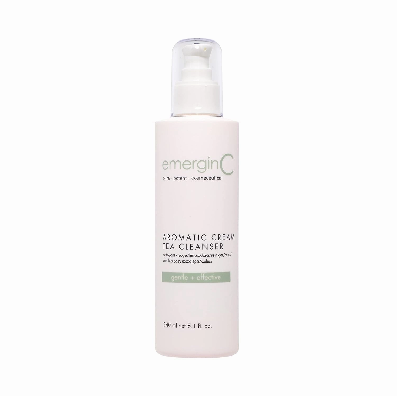 emerginC Aromatic Cream Tea Cleanser - Soothing Gentle Face Wash with Green Tea, Chamomile   Rose for Minor Redness, Removing Dirt, Makeup   Excess Oil (8.1 oz, 240 ml)