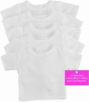 Emily Rose Clothes | USA Business | 14 Inch Doll 5-PC Value Pack Plain Bright White T-Shirts Tees for Crafting Girl Kid Party Activity | Compatible with 14" Wellie Wishers Hard-bodiedFashion Dolls
