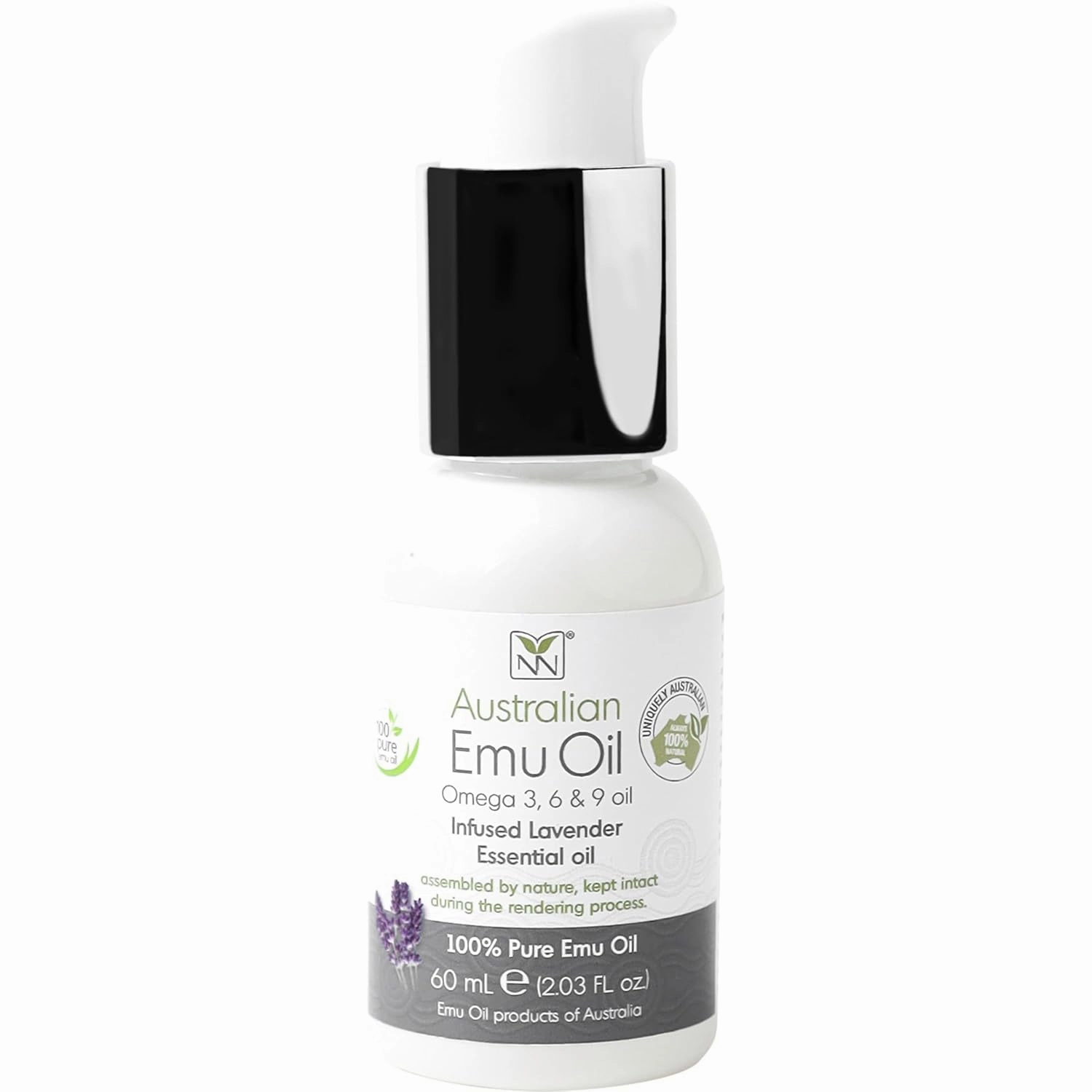 Emu Oil Pure Skin Moisturizer - Nail, Body, Face, Scalp & Hair Moisturizer with Omega 3, 6, 9, Vitamins, & Minerals - Australian Emu Oil for Skincare by Y-Not Natural - 60mL, Lavender