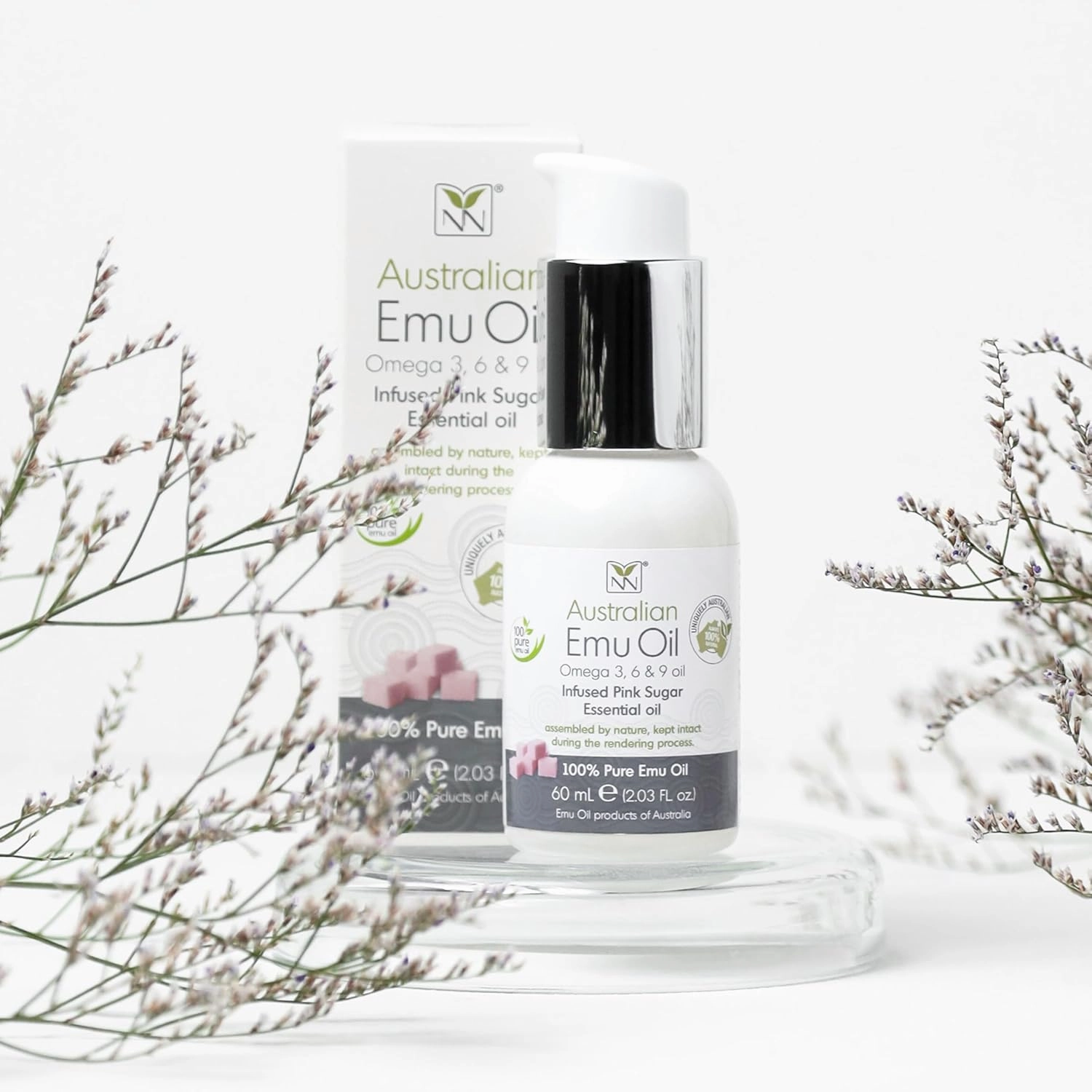 Emu Oil Pure Skin Moisturizer - Nail, Body, Face, Scalp & Hair Moisturizer with Omega 3, 6, 9, Vitamins, & Minerals - Australian Emu Oil for Skincare by Y-Not Natural - Pink Sugar 60ml