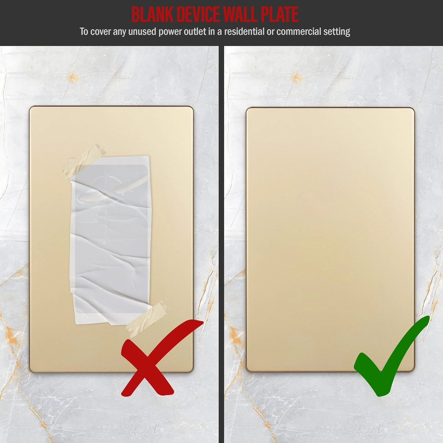 ENERLITES Screwless Blank Wall Plate, Child Safe Blank Device Outlet Cover, Standard Size, 1-Gang 4.68" x 2.93", Polycarbonate Thermoplastic, UL Listed, SI8801-GD, Glossy, Gold