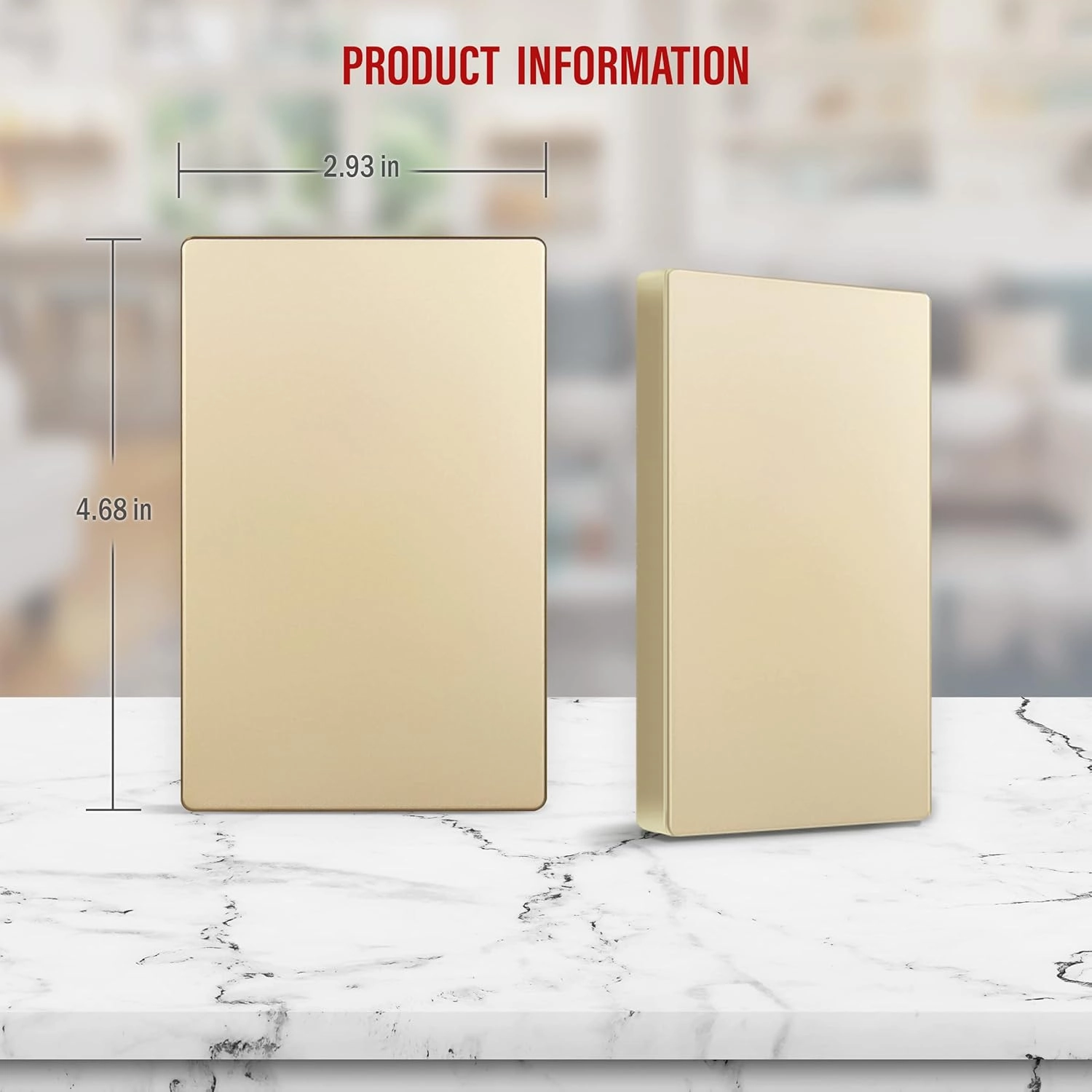 ENERLITES Screwless Blank Wall Plate, Child Safe Blank Device Outlet Cover, Standard Size, 1-Gang 4.68" x 2.93", Polycarbonate Thermoplastic, UL Listed, SI8801-GD, Glossy, Gold