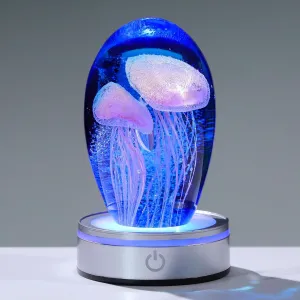 Enjinkail Hand Blown Glass Jellyfish Lamp - Ocean Themed Crystal Ball Desk Decor with LED Light, Aquarium & Beach Room Decoration, Collectible Figurine Paperweight Gift for Women (Pink)
