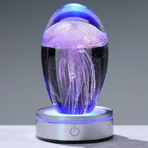 Enjinkail Handmade Jellyfish Lamp – Crystal Glass Figurine Colorful LED Night Light, Ocean-Themed Desk Decor, Aquarium & Beach Room Decor – Gifts for Women Nature Lovers (Pink)
