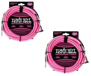 Ernie Ball Braided Instrument Cable Set Straight/Angle Length 10ft in Neon Pink (P06078) - Pack of 2