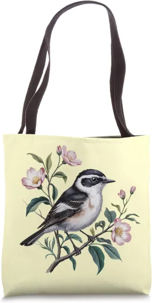 European Pied Flycatcher on Botanical Branch Bird Art Tote Bag