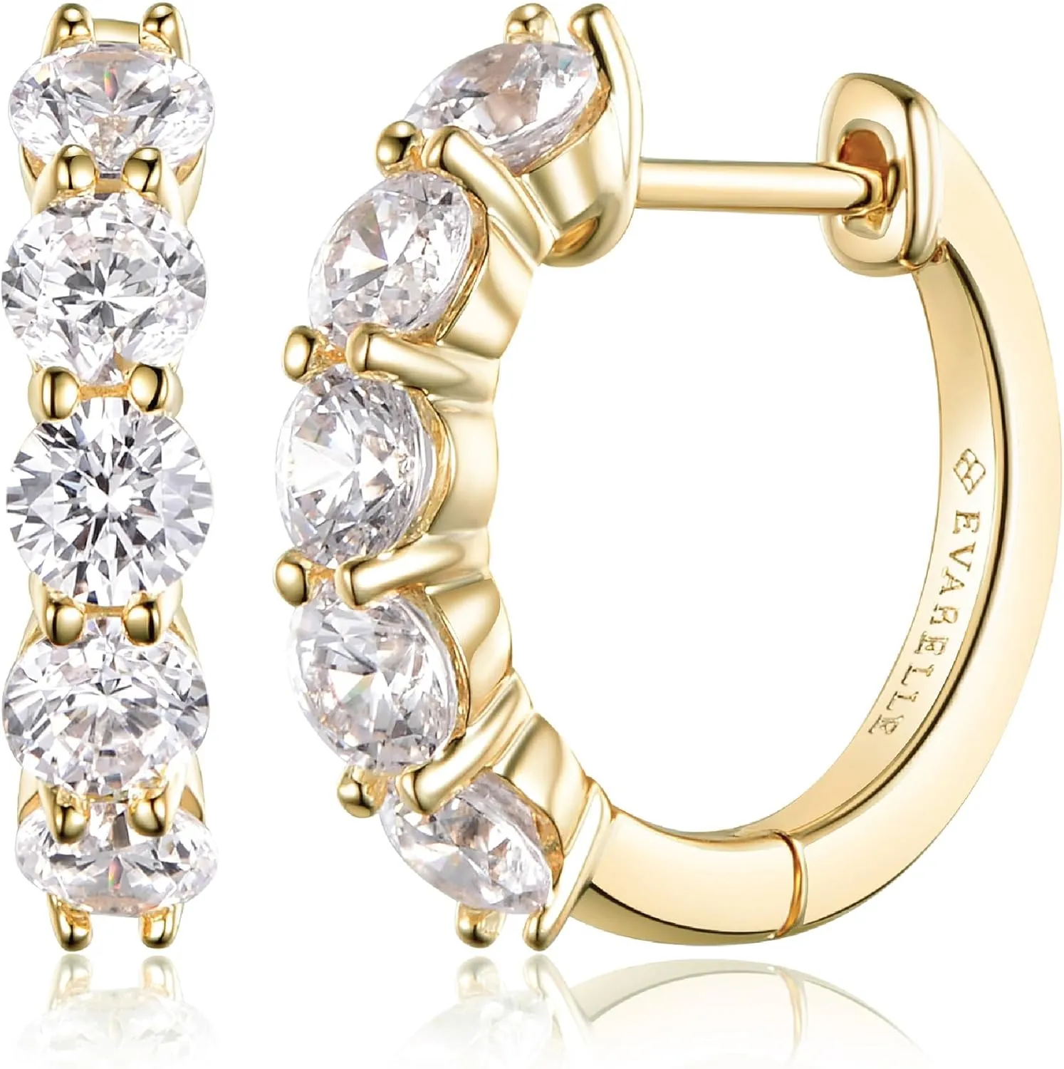 Evabelle Gold Hoop Earrings for Women 14K Real Gold Plated Cubic Zirconia Diamond Hoop Earrings Huggie Hoop Earring Women Earrings Hoop Earring for Men 925 Sterling Silver Post Hypoallergenic