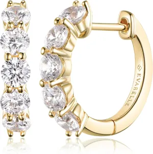 Evabelle Gold Hoop Earrings for Women 14K Real Gold Plated Cubic Zirconia Diamond Hoop Earrings Huggie Hoop Earring Women Earrings Hoop Earring for Men 925 Sterling Silver Post Hypoallergenic