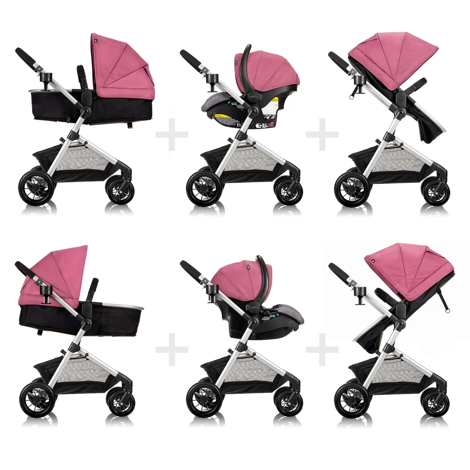 Evenflo Pivot Modular Travel System with LiteMax Infant Car Seat with Anti-Rebound Bar (Dusty Rose Pink)