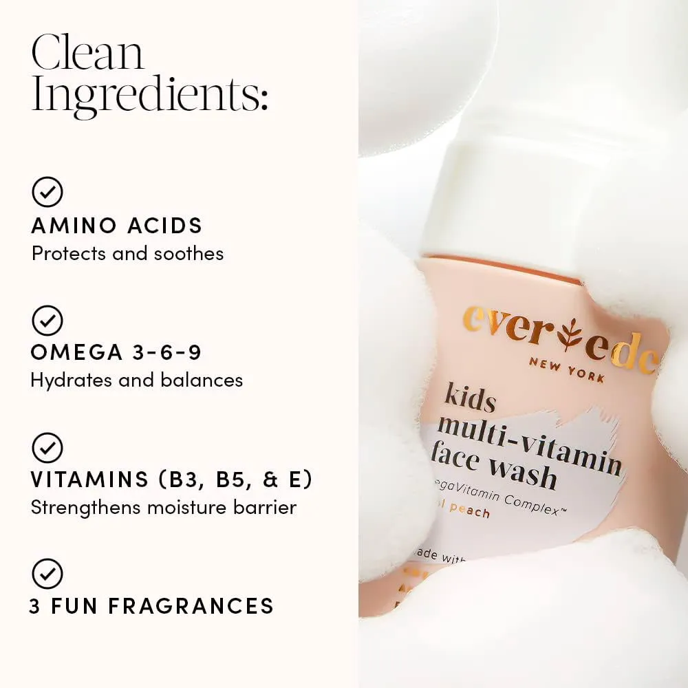 Evereden Kids Face Wash - 3.4 fl oz, Gentle Skin Care, Fresh Pomelo Scent, Gentle Foaming Cleanser, Non-Toxic and Hypoallergenic