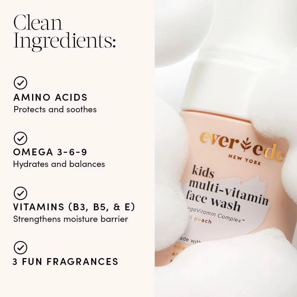 Evereden Kids Face Wash - 3.4 fl oz, Gentle Skin Care, Fresh Pomelo Scent, Gentle Foaming Cleanser, Non-Toxic and Hypoallergenic