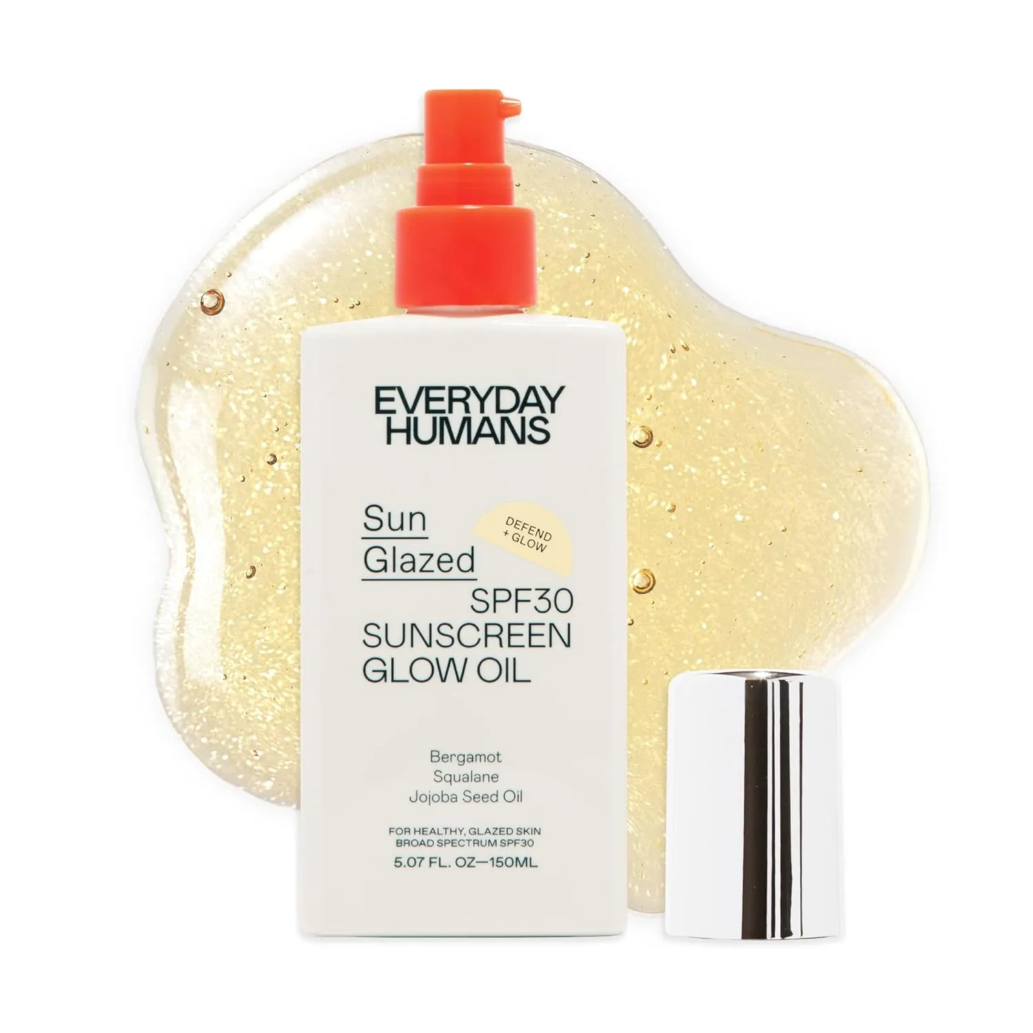 Everyday Humans Sun Glazed SPF30 Sheer Body Glow Oil with Gold Mica | Hydrating Non-Sticky Glowing UV Protection Cruelty Free 5.1 Fl Oz | Bergamot, Squalane, Jojoba Seed Oil | UVA/UVB Broad Spectrum