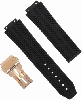 Ewatchparts REPLACEMENT 24MM RUBBER BAND STRAP CLASP COMPATIBLE WITH HUBLOT BIG BANG 44-45MM WATCH BLACK