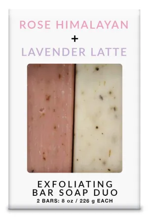 Exfoliating Bar Soap Combo Set By Olivia Care - Rose Himalayan Salt   Lavender Latte- All Natural & Organic - Moisturize, Detoxify, Hydrate - Makes Skin Soft & Silky - 2 X 8 OZ