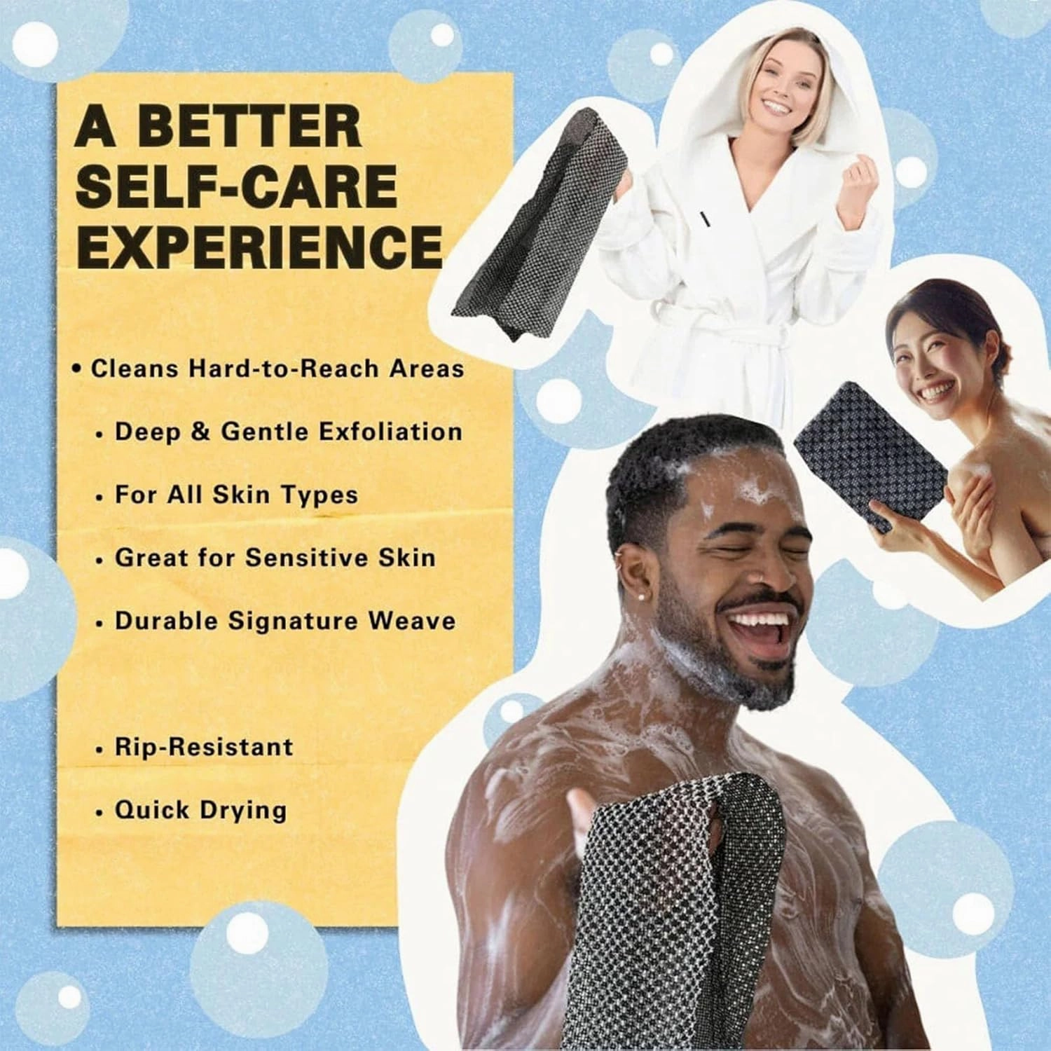 Exfoliating Shower Towel 4pcs - 40 Inches Multi-Purpose Exfoliating & Lathering Bath Towel for Men & Women, Ultra-Long Foam Scrubber for Smooth Skin Care (4pcs C)