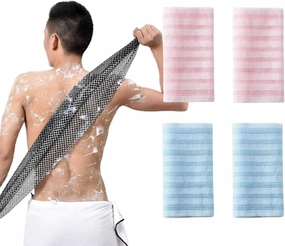 Exfoliating Shower Towel 4pcs - 40 Inches Multi-Purpose Exfoliating & Lathering Bath Towel for Men & Women, Ultra-Long Foam Scrubber for Smooth Skin Care (4pcs C)