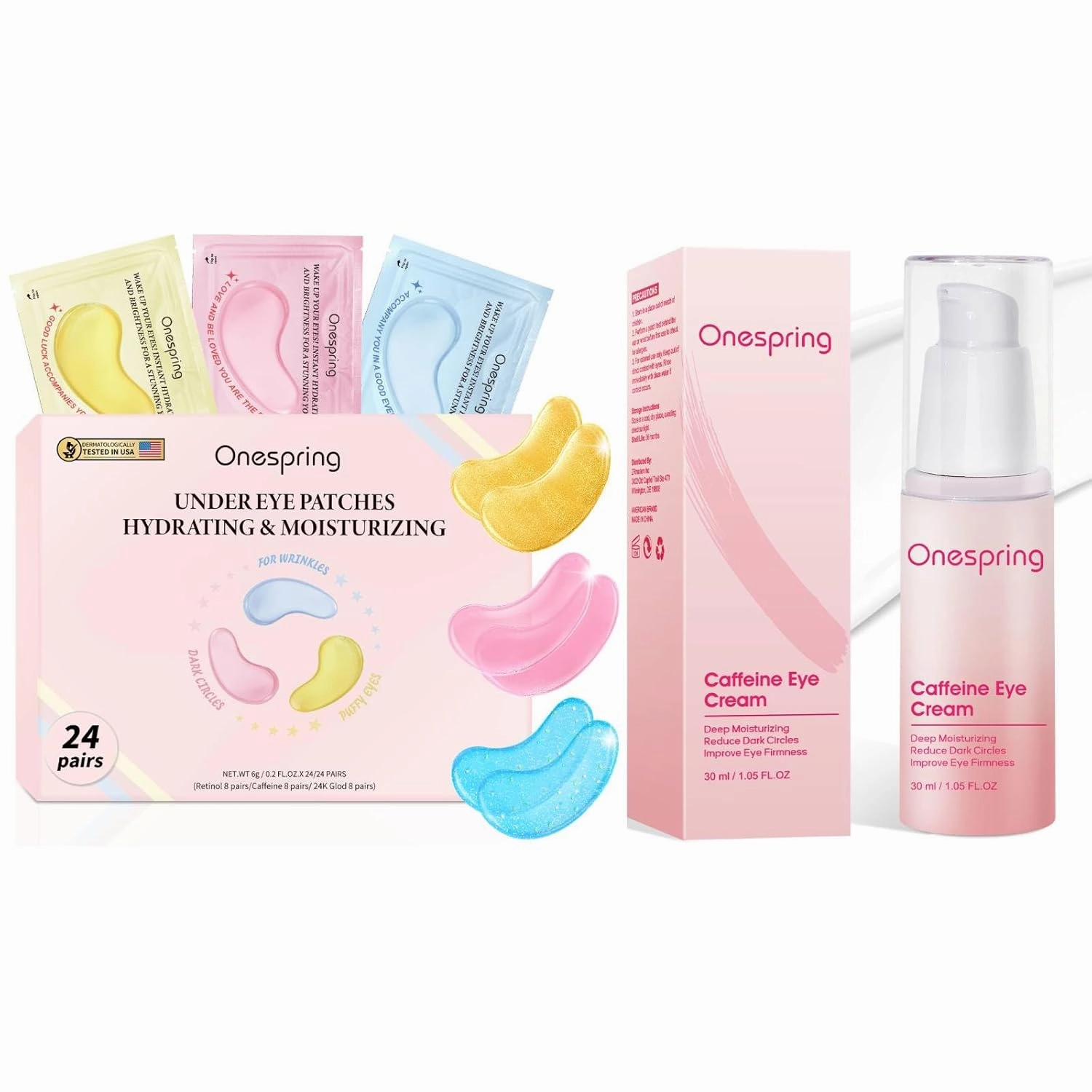 Eye Care Kit - Gold Caffeine Eye Masks（24 Pairs） & Moisturizing Eye Cream - Relieves puffiness, Dark Circles and Fine Lines - Suitable for Birthdays, Bachelorette Parties, Bridesmaids